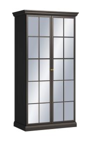 Kleiderschrank Torsakala 18 in Schwarz Graphit, 200 x 102 x 56 cm, 3 Fächer, 2 Türen mit Spiegelfront, 2 Einlegeböden, 1 Kleiderstange, Griffe Metall