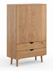 Wäscheschrank Mina 06, mit 2 Türen Push-to-open, 145 x 90 x 40 cm, 2 Schubladen mit Soft-Close, 2 Einlegeböden, 3 Fächer, geöltes Massivholz Wildeiche