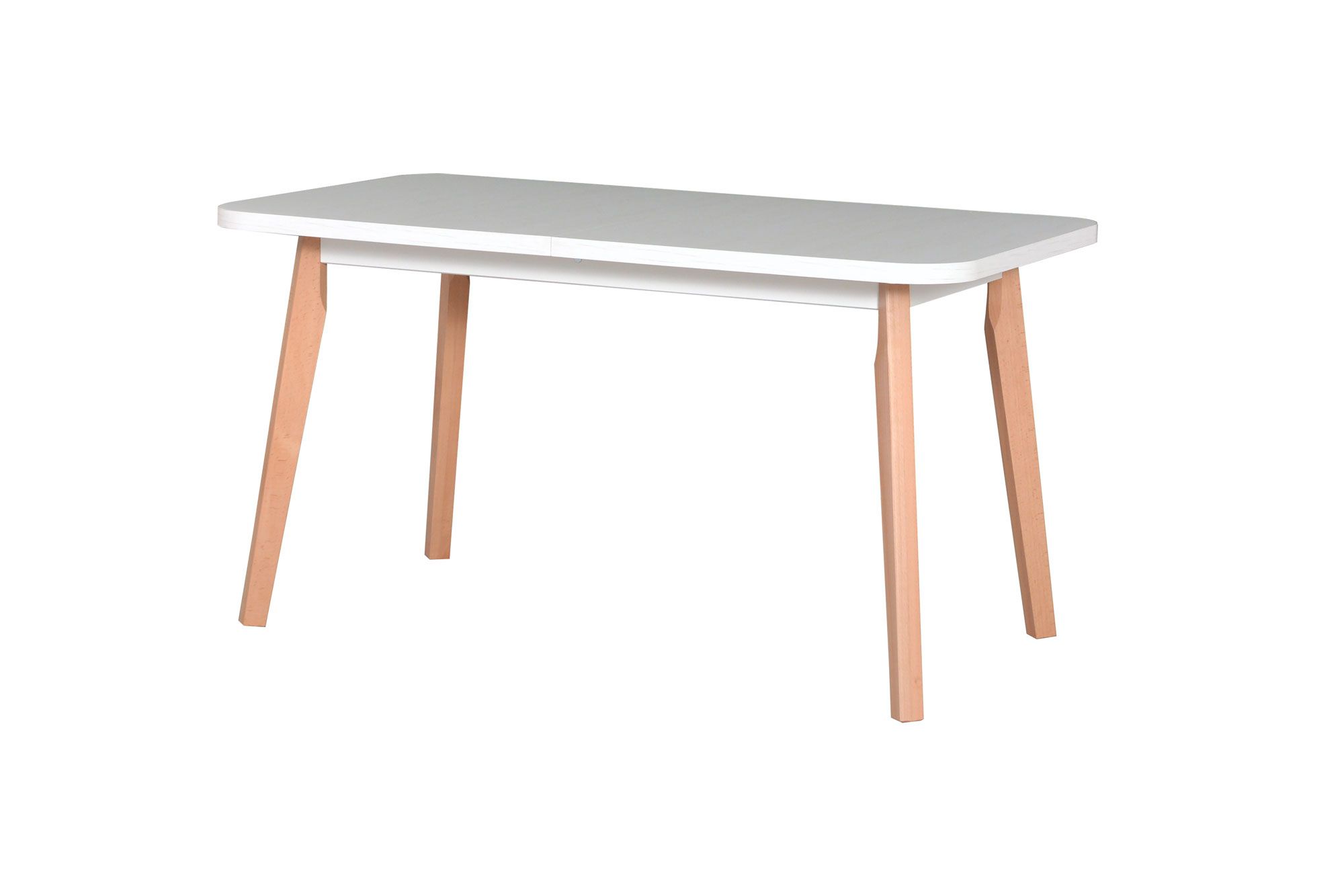 Esstisch DUJA in Weiß/Buche, Abmessung 80 x 140/180 cm (B x T), Tischplattenhöhe von 32 mm, Oberfläche furniert, schöne Maserung, leicht kombinierbar