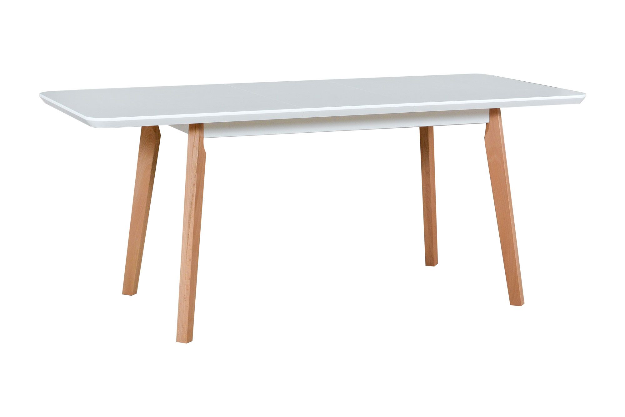 Ausziehbarer Esszimmertisch ESTER  in Weiß/Buche, Abmessung 80 x 140/180 (B x T), Tischplattenhöhe von 32 mm, Oberfläche furniert, schöne Maserung