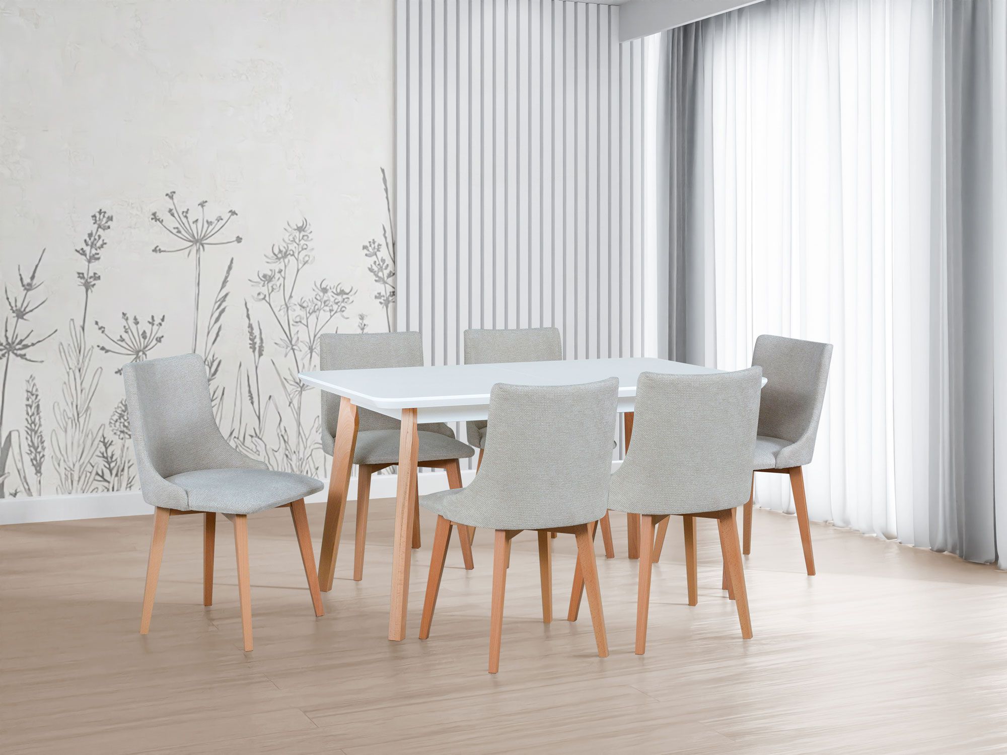 Esszimmer Komplett - Set T,  7 - teilig, ausziehbarer Esstisch, modernes Design, 6 Polstersessel, modernes Design, hohe Festigkeit und Haltbarkeit