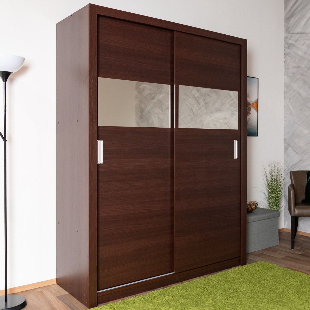 Schiebetürenschrank / Kleiderschrank Sepatan 06, Farbe: Wenge - Abmessungen: 210 x 160 x 60 cm (H x B x T)