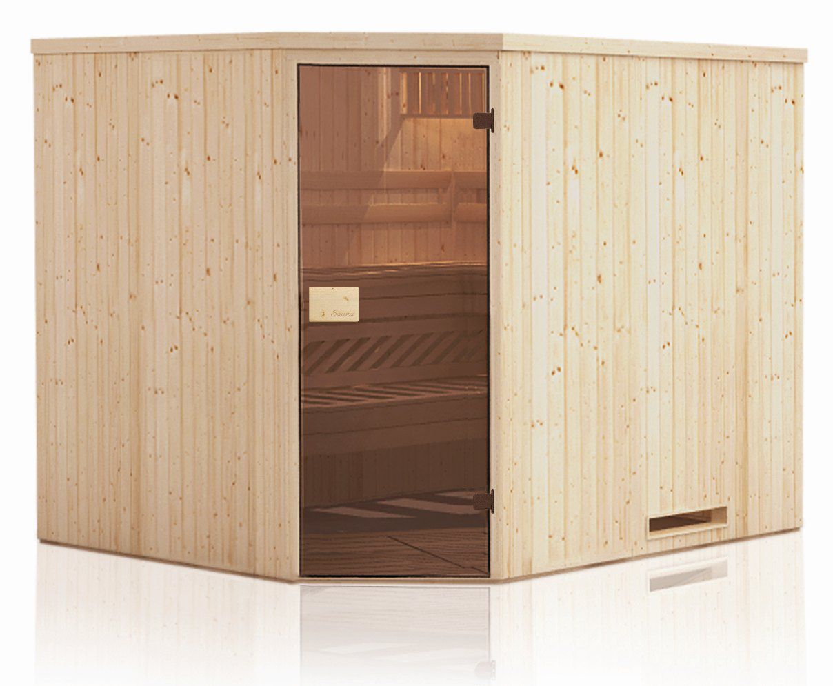 Elementsauna Tirari 68 mm mit Dachkranz - Außenmaße (B x T x H): 175 x 144 x 199 cm