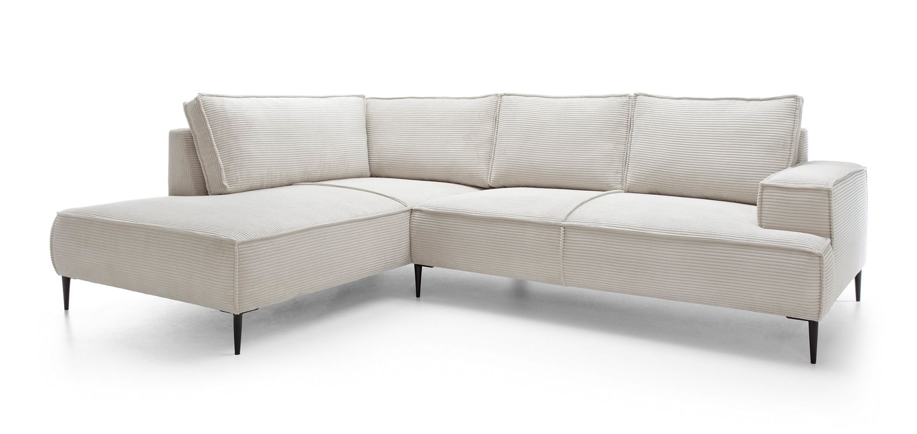 Großes Ecksofa Barlby 02 inkl. Ottomane Links, vier große Polster, Wohnlandschaft, Cord Bezug, Maße: 83 x 275 x 195 cm, Wellenfederung, Farbe: Beige