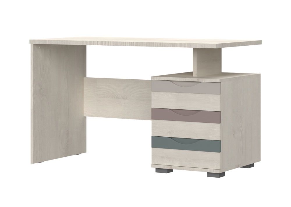 Moderner Schreibtisch für Kinderzimmer / Jugendzimmer Peter 11, Farbe: Kiefer Weiß / Beige / Rosa / Blau, mit drei Schubladen, Maße: 75 x 125 x 60 cm