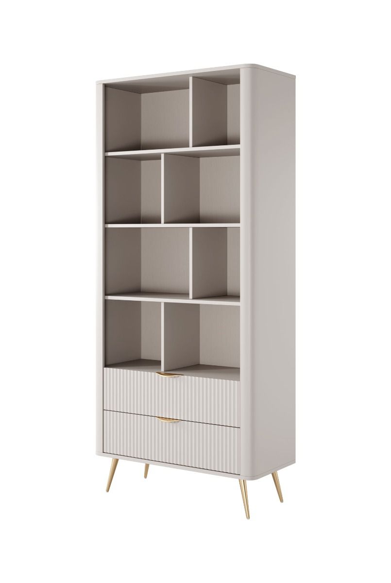 Schlichtes Bücherregal mit genügend Fächer Sloughia 01, Farbe: Beige, Maße: 194 x 88 x 38 cm, mit ABS-Kantenschutz, modernes und einfaches Design
