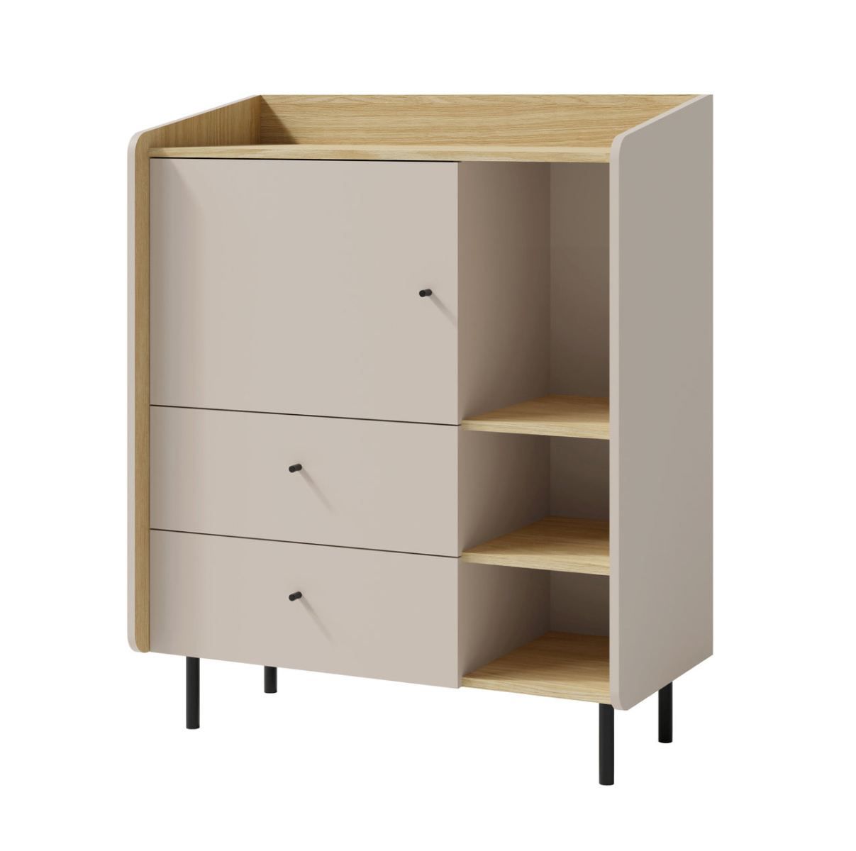 Kommode Sampont 09, Beige / Eiche hell, 115 x 95 x 42 cm, mit 5 Fächern und 2 Schubladen, ABS-Kanten, langlebig und modern