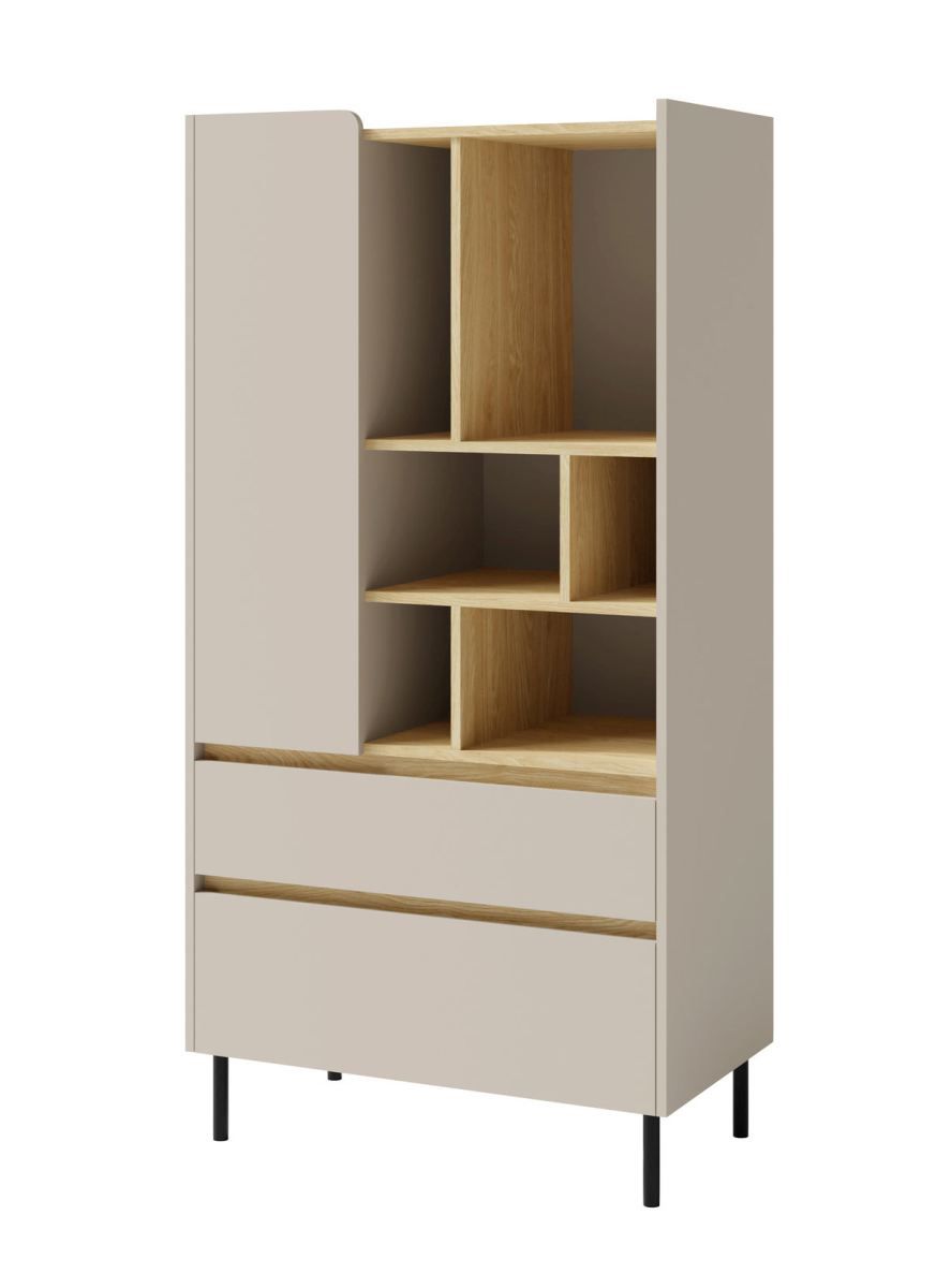 Regal mit 2 Schubladen Fricourt 06, Beige / Eiche hell, 165 x 80 x 40 cm, mit 9 Fächern und ABS-Kanten, kleiner Schrank, professionell verarbeitet