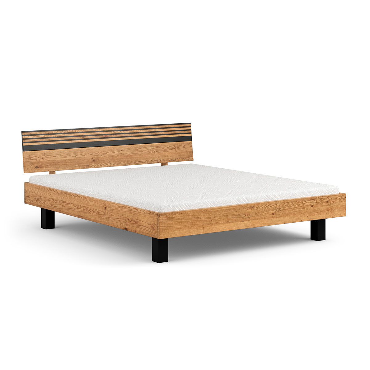 Einzelbett Thari 11 in Eiche / Schwarz, aus Massivholz, geölte Oberfläche, 93 x 146 x 220 cm, Liegefläche: 140 x 200 cm, für Schlafzimmer, stilvoll