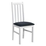 Weißer Stuhl SIGULDA mit schwarzer Polsterung, bequeme Sitzfläche durch T-25 Schaum, massives Buchenholz, klassische Optik, langlebiges Holz