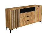 Langes Sideboard mit genügend Stauraum Calmuco 09, Farbe: Eiche Craft Gold / Schwarz, Maße: 86,5 x 170 x 40,5 cm, drei Schubladen, fünf Fächer