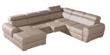 Wohnlandschaft Sladenia 07 in beige mit Bettfunktion und Staukasten - 302 x 255 cm (B x T) - Ottomane: Links