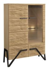 Vitrine Kastav 11, Farbe: Eiche / Schwarz, teilmassiv - 140 x 100 x 40 cm (H x B x T)