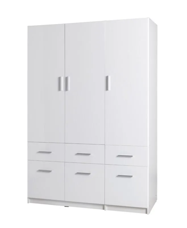 Drehtürenschrank / Kleiderschrank Messini 04, Farbe: Weiß / Weiß Hochglanz - Abmessungen: 198 x 136 x 54 cm (H x B x T)