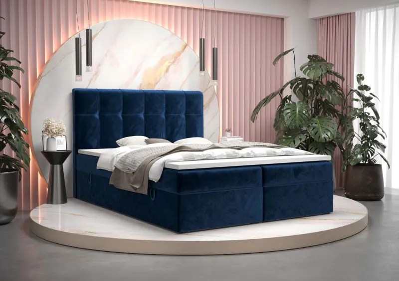 Boxspringbett im schlichten Design Pirin 89, Farbe: Blau - Liegefläche: 180 x 200 cm (B x L)