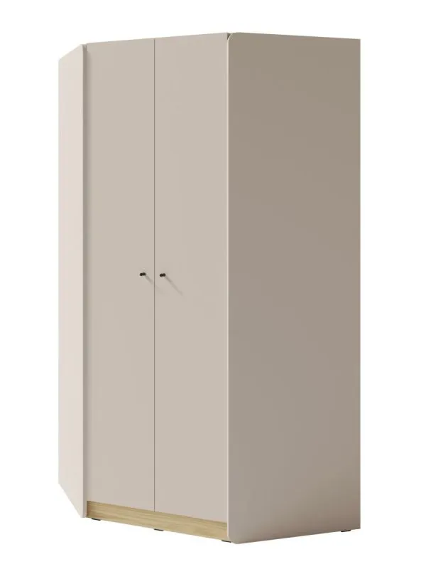 Eckkleiderschrank Sampont 02, Beige / Eiche hell, 195 x 95 x 95 cm, mit 10 Fächern und 2 Kleiderstangen, ABS-Kanten, stabil und langlebig