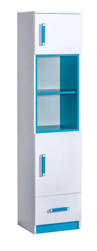 Kinderzimmer - Schrank Frank 04, Farbe: Weiß / Blau - 189 x 45 x 40 cm (H x B x T)